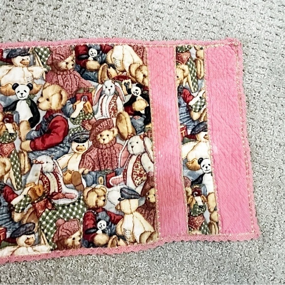 Handmade Pink Teddy Bear Table Runner Tea Party Dresser Scarf Shower Vintage - Picture 7 of 12